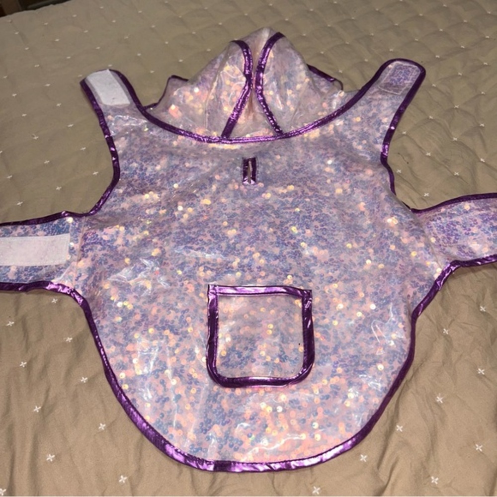 Novogratz Sparkling Sequin Metallic Hooded Purple Dog Rain Coat M